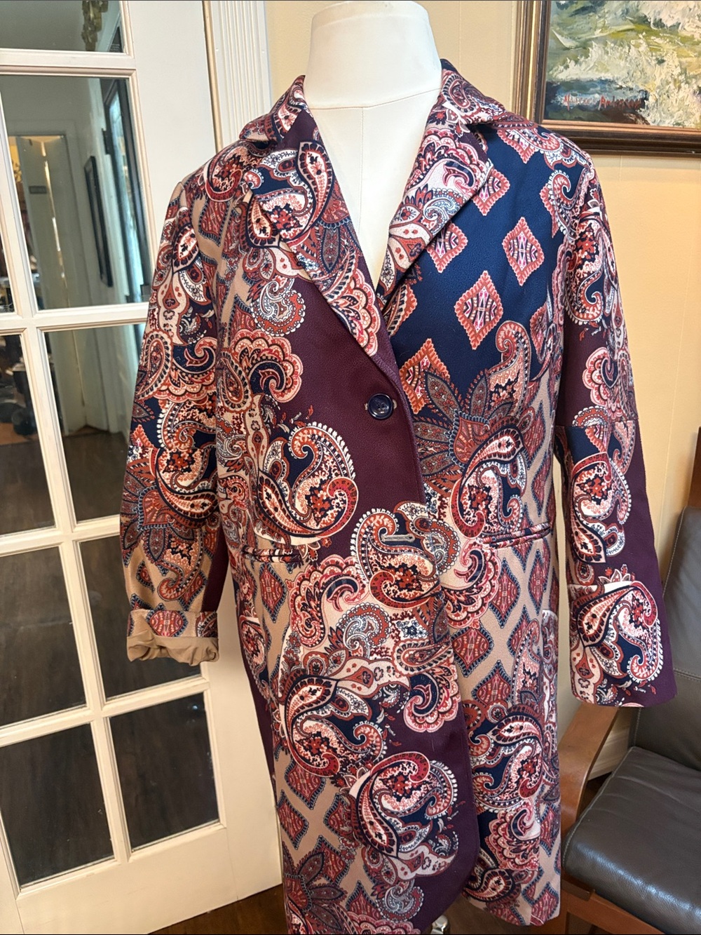 Chico's Paisley Men's Shirt Jacket in Burgundy and Navy - Picture 4 of 10